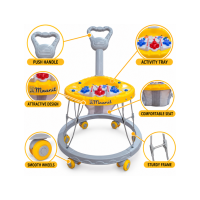 Maanit Space Ship Musical 3-in-1 Walker With Parent Rod (Yellow)